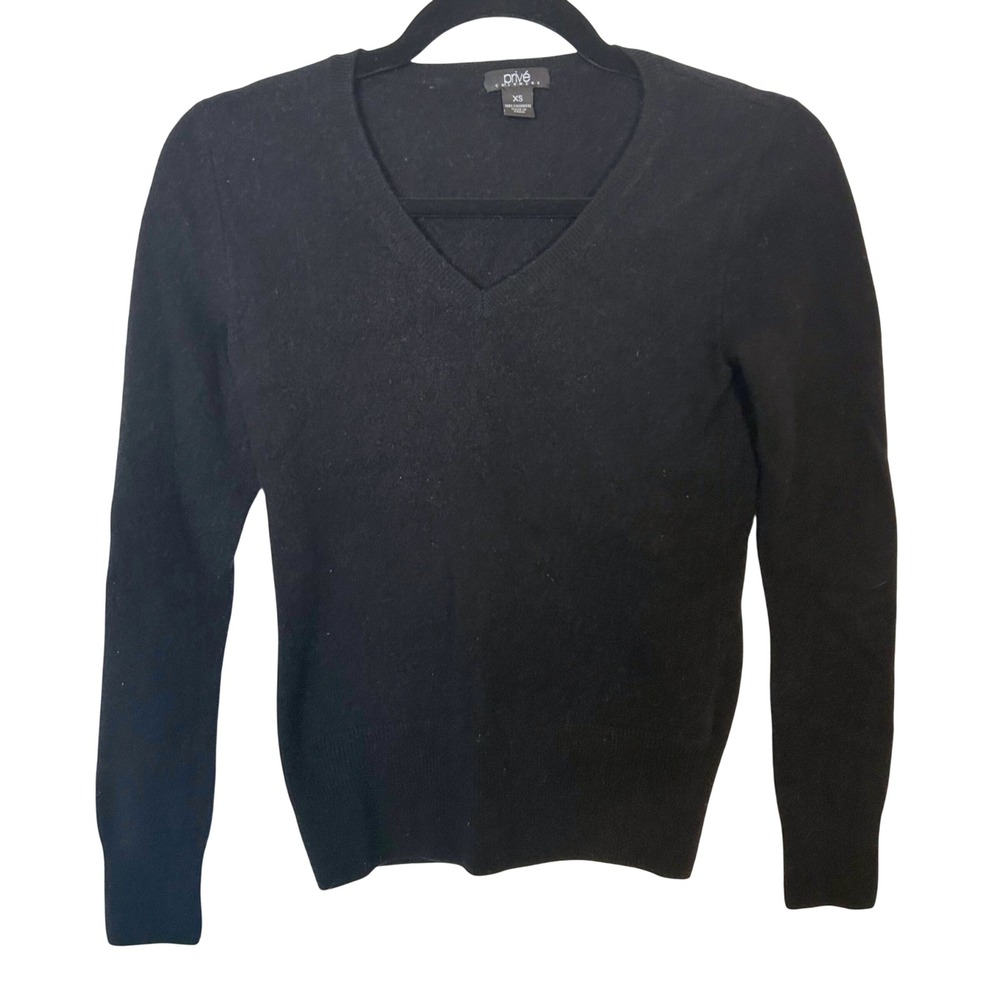 Women's XS Prive black 100% cashmere v-neck pullover sweater soft basic